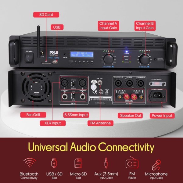 PyleUsa 2チャンネルBluetoothパワーアンプ - 2000W 九州・福岡レンタル